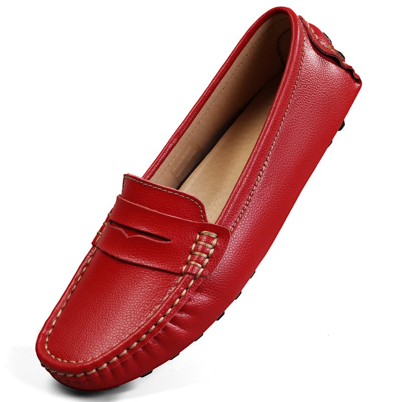 Artisure Women's Classic Handsewn Red Genuine Leather Penny Loafers Driving Moccasins Casual Boat Shoes Slip On Fashion Office Comfort Flats 8.5 M US SKS-1221HON085 - Image 1